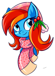 Size: 1242x1739 | Tagged: safe, artist:x-blackpearl-x, oc, oc only, oc:seafeather, pony, bust, christmas, clothes, digital art, female, holiday, holly, mare, portrait, simple background, smiling, solo, transparent background