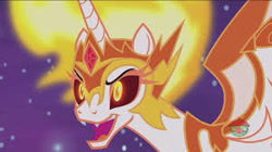 Size: 300x168 | Tagged: safe, screencap, daybreaker, alicorn, pony, a royal problem, open mouth, solo, spread wings, wings