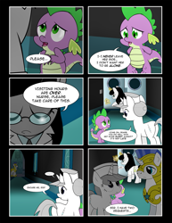 Size: 1275x1650 | Tagged: safe, artist:dsana, spike, oc, oc:white scrubs, dragon, pony, unicorn, comic:to look after, comic, female, glasses, mare, nurse, royal guard