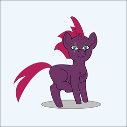 Size: 790x790 | Tagged: safe, artist:planetkiller, fizzlepop berrytwist, tempest shadow, pony, unicorn, my little pony: the movie, adult blank flank, blank flank, broken horn, eye scar, female, lifted leg, looking at you, mare, pretty pretty tempest, scar, simple background, solo, that was fast