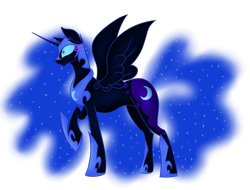 Size: 2100x1600 | Tagged: safe, artist:princesslunka10, nightmare moon, alicorn, pony, female, mare, raised hoof, simple background, solo, spread wings, transparent background, wings