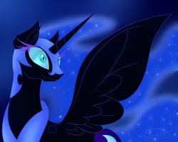 Size: 2000x1600 | Tagged: safe, artist:princesslunka10, nightmare moon, alicorn, pony, female, mare, smiling, solo, spread wings, wings