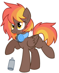 Size: 852x1054 | Tagged: safe, artist:prince-lionel, oc, oc only, oc:bonfire, pegasus, pony, freckles, headphones, simple background, solo, spray can, transparent background