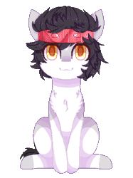 Size: 374x500 | Tagged: safe, artist:shiromidorii, oc, oc only, oc:brody, earth pony, pony, animated, bandana, blinking, chest fluff, gif, looking at you, male, pixel art, simple background, solo, stallion, tail wag, transparent background