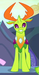 Size: 519x990 | Tagged: safe, screencap, thorax, changedling, changeling, celestial advice, antlers, cropped, king thorax, looking at you, smiling, solo