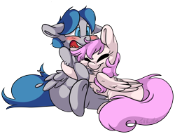 Size: 7747x5916 | Tagged: safe, artist:cutepencilcase, oc, oc only, oc:feathersong, oc:silver herald, pegasus, pony, absurd resolution, blushing, cute, hug