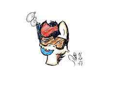 Size: 1600x1200 | Tagged: safe, artist:harcoal, oc, oc only, oc:zephyr leaf, pony, bust, goggles, happy, male, ocean, portrait, simple background, sketch, snorkel, snorkeling, solo, stallion, swimming goggles, water