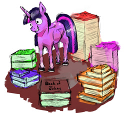 Size: 1000x910 | Tagged: safe, artist:toisanemoif, twilight sparkle, twilight sparkle (alicorn), alicorn, pony, april fools, book, bookhorse, list, smiling, solo, that pony sure does love books