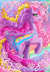 Size: 636x900 | Tagged: safe, artist:anniemsson, g1, rainbow curl pony, solo, streaky, watermark