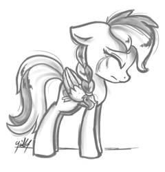 Size: 2353x2449 | Tagged: safe, artist:gaelledragons, oc, oc only, pegasus, pony, crying, monochrome, solo