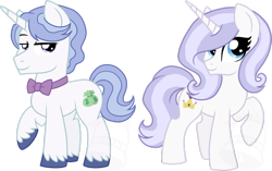 Size: 900x565 | Tagged: safe, artist:tambelon, oc, oc only, oc:crown jewel, oc:rag riches, pony, unicorn, brother and sister, female, male, mare, offspring, parent:fancypants, parent:fleur-de-lis, parents:fancyfleur, siblings, simple background, stallion, transparent background