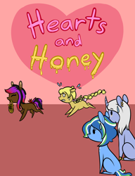 Size: 2300x3000 | Tagged: safe, artist:azuewishuponastar, artist:sinsays, oc, oc only, oc:azue wish, oc:bebop, oc:honey bun, oc:starvine, pony, comic:awuas, awuas, comic, cover page, genie