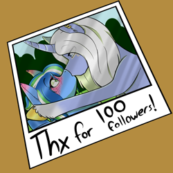 Size: 1000x1000 | Tagged: safe, artist:azuewishuponastar, artist:sinsays, oc, oc only, oc:azue wish, oc:starvine, pony, comic:awuas, awuas, comic, followers, genie, milestone