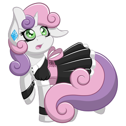 Size: 2893x2893 | Tagged: safe, artist:scramjet747, sweetie belle, clothes, eyeliner, female, looking at something, maid, open mouth, raised hoof, simple background, solo, transparent background, young