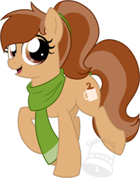 Size: 592x750 | Tagged: safe, artist:tambelon, oc, oc only, oc:coffee talk, earth pony, pony, clothes, female, mare, scarf, solo, watermark