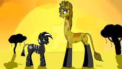 Size: 1024x576 | Tagged: safe, artist:susanzx2000, oc, oc only, giraffe, zebra