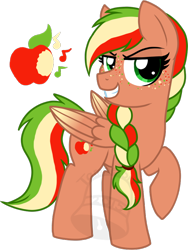 Size: 526x700 | Tagged: safe, artist:tambelon, oc, oc only, oc:jazz apple, pegasus, pony, female, magical lesbian spawn, mare, offspring, parent:applejack, parent:rainbow dash, parents:appledash, simple background, solo, transparent background, watermark