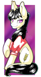 Size: 613x1144 | Tagged: safe, artist:wasatgemini, pony, unicorn, belarus, female, mare, raised hoof, sitting, solo