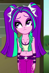 Size: 475x700 | Tagged: safe, edit, edited screencap, editor:ah96, screencap, aria blaze, equestria girls, rainbow rocks, aria bazookas, belly button, breast edit, breasts, cleavage, cropped, female, midriff, solo