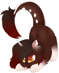 Size: 2000x2474 | Tagged: safe, artist:popcornhorns, oc, oc only, oc:soul cuddler, pony, unicorn, augmented tail, colored pupils, female, high res, imminent pounce, mare, simple background, solo, tongue out, transparent background