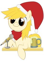 Size: 2000x2719 | Tagged: safe, oc, oc only, oc:ghost, cider, hat, microphone, santa hat, simple background, solo, the man they call ghost, transparent background, true capitalist radio, vector