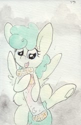 Size: 692x1070 | Tagged: safe, artist:slightlyshade, spring melody, sprinkle medley, pony, cloud, flying, solo, traditional art, underhoof