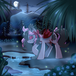 Size: 2000x2000 | Tagged: safe, artist:regkitty, oc, oc only, bat pony, pony, eyes closed, female, mare, night, solo, water