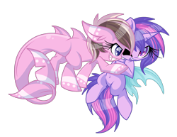 Size: 2868x2209 | Tagged: safe, artist:starlightlore, oc, oc only, oc:ashee, oc:sapphire chord, original species, shark pony, siren, duo, female, filly