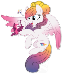 Size: 800x949 | Tagged: safe, artist:tambelon, oc, oc only, oc:mi querida esperanza, bird, pegasus, pony, female, gradient mane, mare, offspring, parent:princess cadance, parent:shining armor, parents:shiningcadance, simple background, singing, solo, transparent background