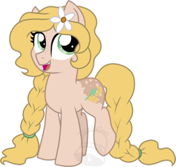 Size: 600x570 | Tagged: safe, artist:tambelon, oc, oc only, oc:lovely locks, earth pony, pony, female, flower, flower in hair, mare, solo, watermark