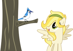 Size: 2858x2000 | Tagged: safe, artist:audiobeatzz, oc, oc only, oc:tilly, bird, blue jay, pegasus, pony, female, high res, mare, simple background, solo, spread wings, transparent background, tree, vector, wings