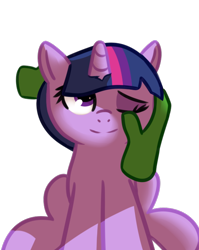 Size: 522x655 | Tagged: safe, artist:neuro, twilight sparkle, oc, oc:anon, alicorn, human, pony, disembodied hand, female, hand, human on pony petting, mare, one eye closed, petting, simple background, sitting, smiling, solo focus, transparent background