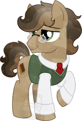 Size: 473x700 | Tagged: safe, artist:tambelon, oc, oc only, oc:dusty tome, crystal pony, pony, clothes, glasses, male, shirt, solo, stallion, watermark