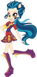 Size: 7045x14639 | Tagged: safe, artist:sugar-loop, indigo zap, equestria girls, friendship games, absurd resolution, alternate hairstyle, boots, clothes, crystal prep shadowbolts, eyeshadow, hand on hip, long hair, looking at you, makeup, necktie, ponied up, school spirit, simple background, skirt, smiling, solo, transparent background, vector, vest