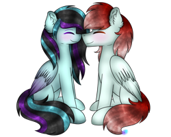 Size: 1024x819 | Tagged: safe, artist:northlights8, oc, oc only, pegasus, pony, blushing, eyes closed, female, happy, male, mare, oc x oc, shipping, simple background, stallion, straight, transparent background