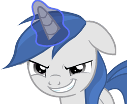 Size: 600x494 | Tagged: safe, artist:user-434, oc, oc only, oc:alex diamond, pony, unicorn, floppy ears, glowing horn, grin, magic, simple background, smiling, solo, transparent background