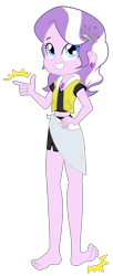 Size: 1600x3914 | Tagged: safe, artist:discorded-joker, diamond tiara, equestria girls, barefoot, belly button, clothes, commission, ear piercing, earring, feet, foot tapping, hairpin, jewelry, looking at you, piercing, simple background, smiling, solo, swimsuit, tapping, transparent background, vector, wrap skirt