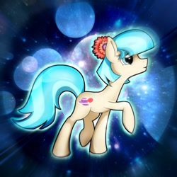 Size: 894x894 | Tagged: safe, artist:conniethecasanova, artist:flamevulture17, color edit, edit, coco pommel, earth pony, pony, colored, missing accessory, raised hoof, solo