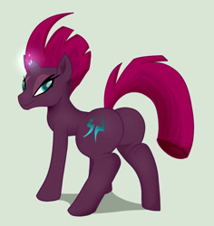 Size: 964x1021 | Tagged: safe, artist:mysweetstomach, tempest shadow, pony, my little pony: the movie, broken horn, commander, featureless crotch, female, gray background, no armor, plot, simple background, smiling, solo, tempass