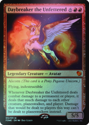 Size: 375x523 | Tagged: safe, artist:das_leben, daybreaker, alicorn, pony, a royal problem, foil cards, magic the gathering, solo, this will end in fire, trading card, trading card edit