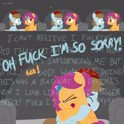 Size: 3840x3840 | Tagged: safe, artist:jake heritagu, scootaloo, pony, comic:ask motherly scootaloo, ask-rain-catcher, chip mint, comic, hairpin, motherly scootaloo, rain catcher, sofa, vulgar