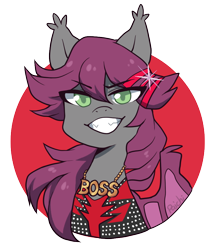 Size: 780x921 | Tagged: safe, artist:paichitaron, oc, oc only, oc:dazzle specter, bat pony, pony, boss, female, jewelry, mare, smug, solo