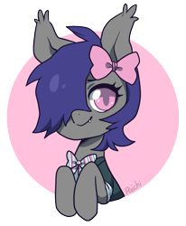 Size: 773x940 | Tagged: safe, artist:paichitaron, oc, oc only, oc:dusk rhine, bat pony, pony, bow, bowtie, clothes, cute, female, looking at you, mare, school uniform, solo