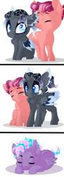 Size: 1417x3883 | Tagged: safe, artist:schokocream, oc, oc only, oc:artemis, oc:jamboree sandwich, alicorn, earth pony, hybrid, pegasus, pony, agender, colt, cute, ethereal mane, female, filly, male, next generation, ocbetes, offspring, offspring's offspring, pandoraverse, parent:cheese sandwich, parent:daedalus ravenwing, parent:pinkie pie, parent:princess luna, parents:canon x oc, parents:cheesepie, unknown sex