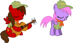 Size: 14636x8559 | Tagged: safe, artist:cyanlightning, oc, oc only, oc:chip, oc:melody notes, .svg available, absurd resolution, clothes, cutie mark, guitar, hat, simple background, transparent background, vector