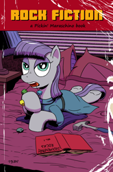 Size: 2756x4169 | Tagged: safe, artist:pony-berserker, maud pie, earth pony, pony, looking at you, parody, prone, pulp fiction, rock candy, rock hammer, solo