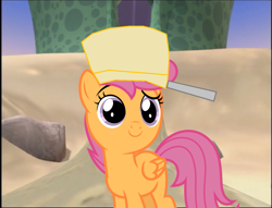 Size: 1209x922 | Tagged: safe, scootaloo, cooking pot, flibber-o-loo, parody, pot, solo, song in the comments, veggietales