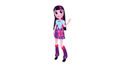 Size: 1920x1080 | Tagged: safe, artist:littlemisshorror, twilight sparkle, equestria girls, 3d, bowtie, clothes, leg warmers, looking at you, mmd, shoes, skirt, waving