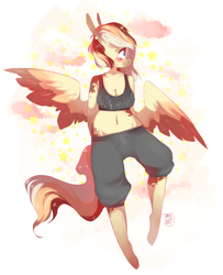 Size: 3880x4776 | Tagged: safe, artist:tamyarts, oc, oc only, anthro, pegasus, unguligrade anthro, absurd resolution, belly button, breasts, cleavage, clothes, female, mare, midriff, pants, solo, sports bra