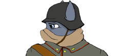 Size: 1006x448 | Tagged: safe, artist:legionhooves, artist:legionhooves122, oc, oc only, anthro, anthro oc, blue coat, blue eyes, face wrap, german soldier, male, serious, serious face, sideways glance, solo, stallion, world war i